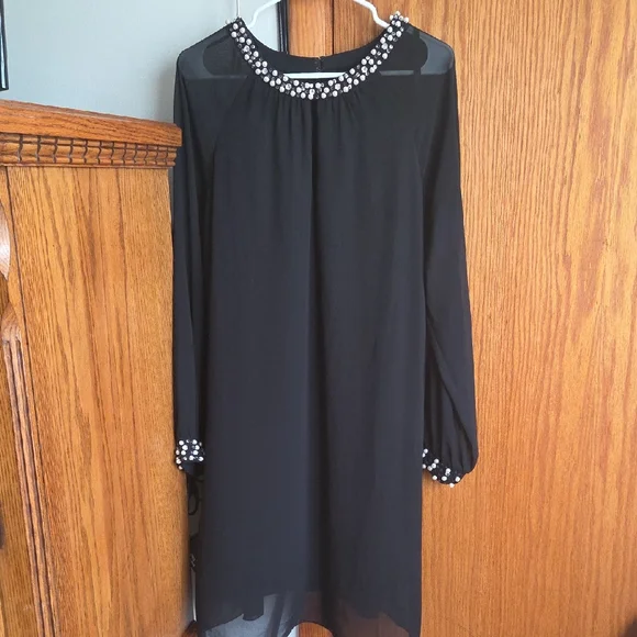 SLNY | Dresses | Slny Black Long Sleeve Dress With Pearl Details | Poshmark